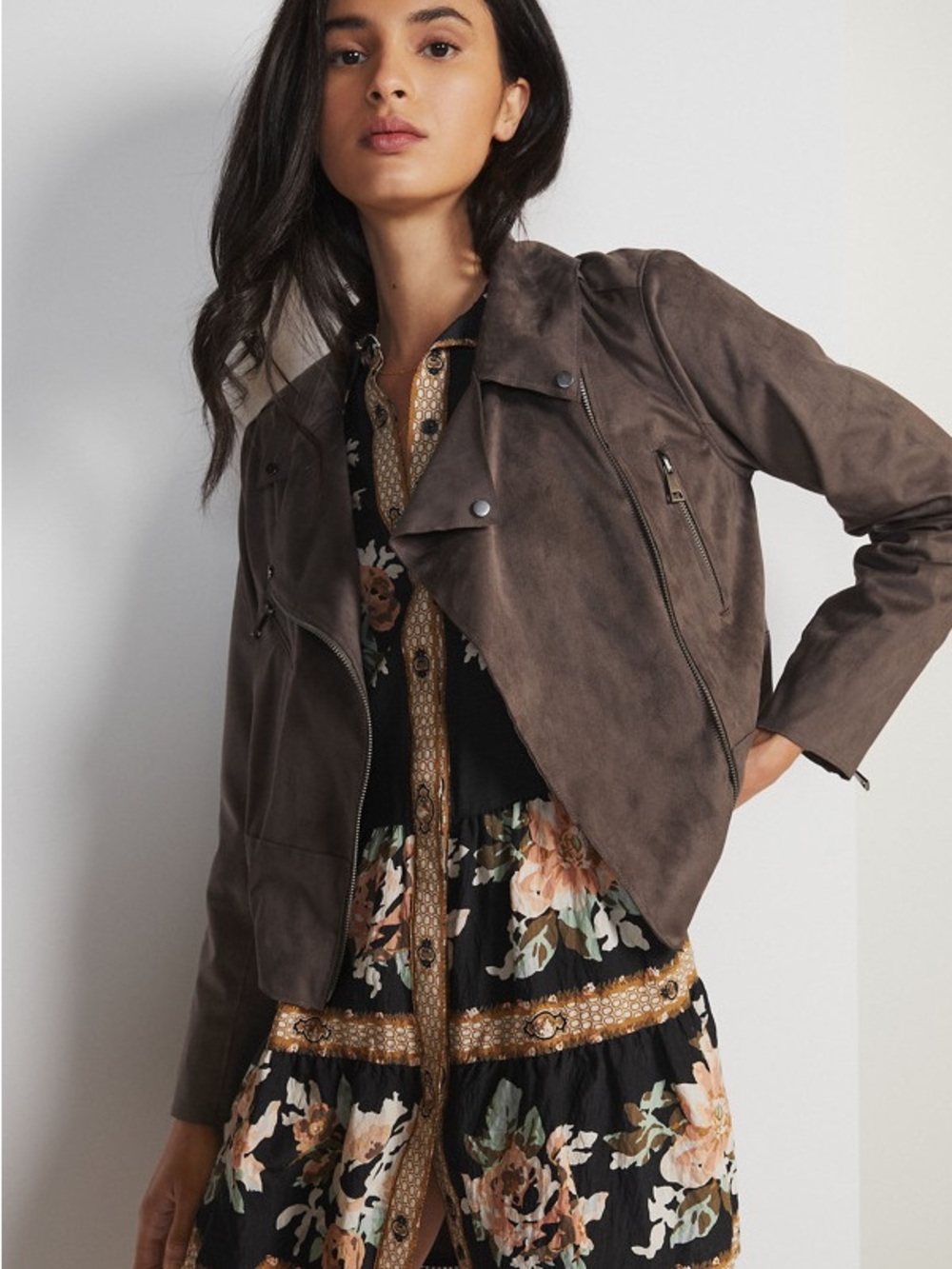 Anthropologie Gray Suede Moto Jacket
